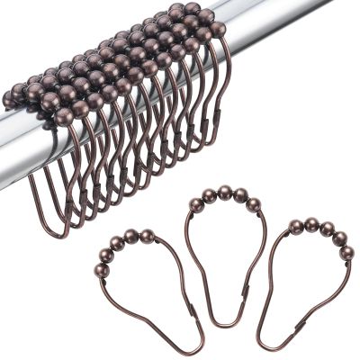 Amazer Shower Curtain Hooks, Decorative Bronze Shower Curtain Hooks,Stainless Steel Rust-Resistant Shower Hooks for Curtains-Set of 12