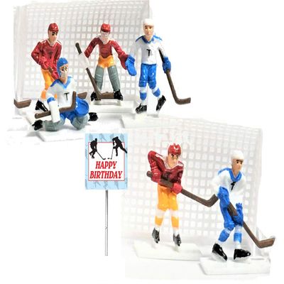Cakesupplyshop 8 Piece Hockey Players & Goals Set Cake Topper Decoration