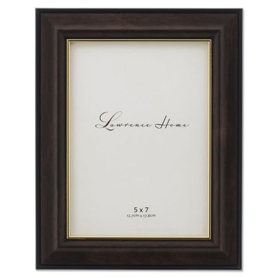 Lawrence Frames Walnut and Black Wood Picture Frame, Gold Line, 5x7