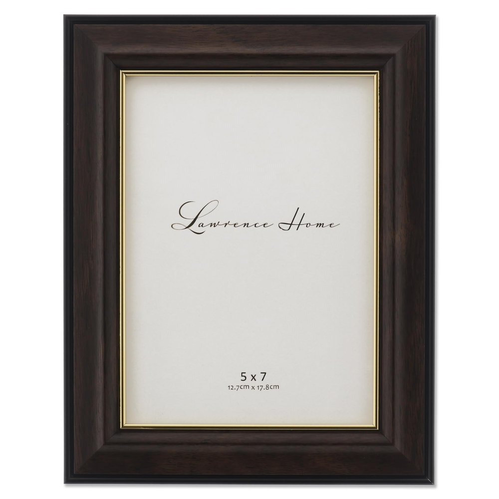 Lawrence Frames Walnut and Black Wood Picture Frame, Gold Line, 5x7