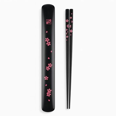 Portable Bamboo Chopsticks with Case  Reusable Travel Chopsticks Utensil Set, Dishwasher Safe, Sakura Pattern, Made in Japan