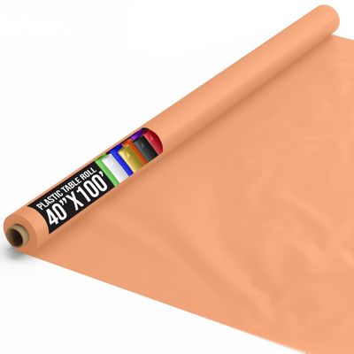 Party Solids Peach Plastic Table Cover Roll 40" X 100' Table Cloth Plastic Cover Roll - Premium Quality Thick 0.5 MIL Banquet Rolls - Disposable Tablecloth Rolls