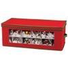 Household Essentials Ornament Storage Box, 36 Piece with Dividers, Sturdy and Stackable with Handles and Clear Plastic Window, Red Polyester Linen with Green Trim view 1