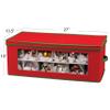 Household Essentials Ornament Storage Box, 36 Piece with Dividers, Sturdy and Stackable with Handles and Clear Plastic Window, Red Polyester Linen with Green Trim view 2