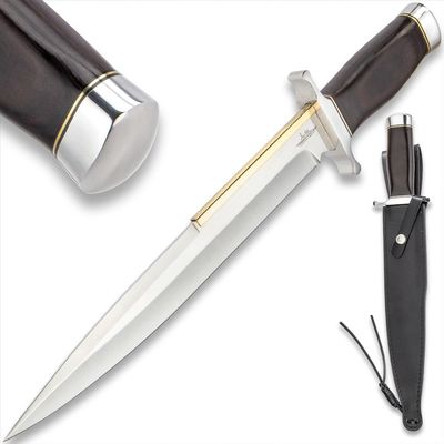 GIL HIBBEN Old West Toothpick Bowie Knife and Leather Sheath | Sylvester Stallone Expendables Design | Mirror Polished Stainless Steel Blade | Classic Hardwood Handle | Impressive Knife for Collectors | 17 1/2" Overall