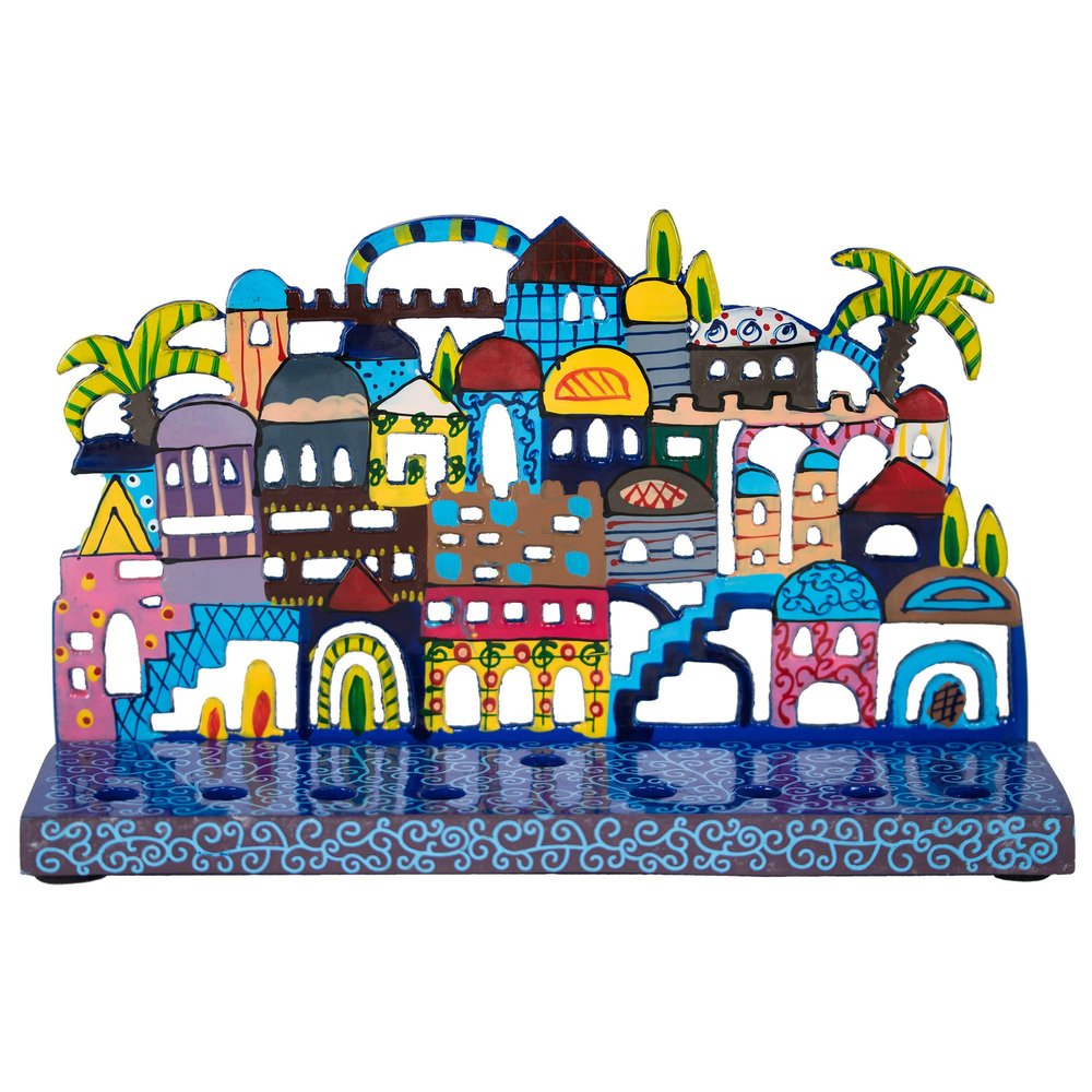 Jerusalem Laser Cut Metal Hanukkah Menorah by Yair Emanuel