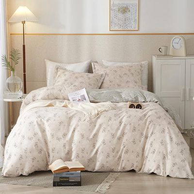 HighBuy Boho Floral Duvet Cover Queen Cotton Aesthetic Bedding Set Coquette Comforter Cover Set Reversible Green Garden Lightweight Soft Zipper Closure Breathable Queen Bedding Duvet Cover Set