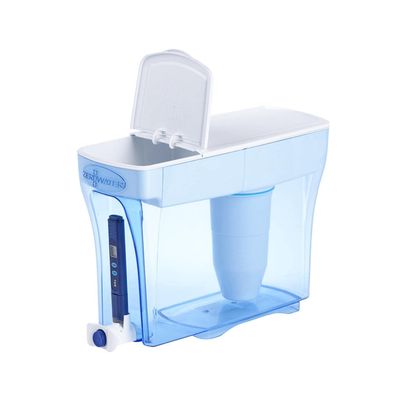 ZeroWater 30 Cup Ready-Pour 5-stage Water Filter Dispenser, NSF Certified To Reduce Lead, Other Heavy Metals And PFOA/PFOS, White And Blue