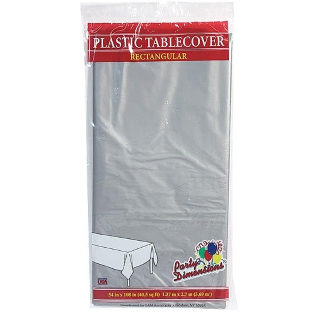 Party Dimensions Plastic Rectangular 54"x108" | Silver | 1 Pc Table Cover (41218)