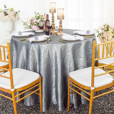 Wedding Linens Inc. 120 inch Round Crinkle Crushed Taffeta Tablecloths, Round Table Cover Linens for Round Banquet Tables - Silver