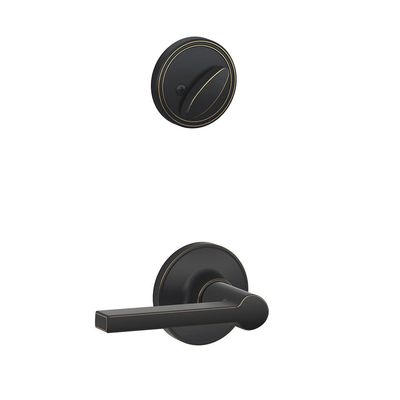 J-Series by Schlage Standard Interior Front Entry Handleset with Solstice Door Lever, Interior Side Non-Keyed Thumbturn, Aged Bronze, JH59 SOL 716