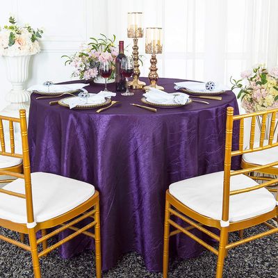 Wedding Linens Inc. 90 inch Round Crinkle Crushed Taffeta Tablecloths, Round Table Cover Linens for Round Banquet Tables - Eggplant/Dark Purple