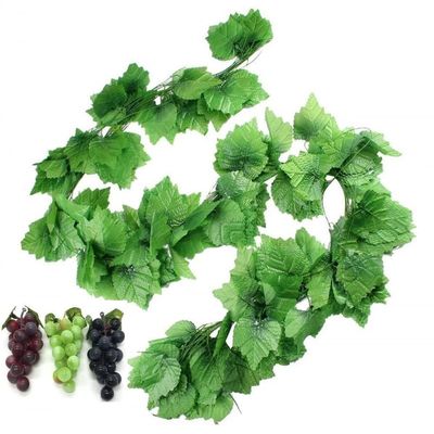 Hecaty 12 Strands 90 ft Artificial Fake Grape Vines with 3 Strings Grapes, Hanging Plant Large Leaves Garland for Wedding Party Store Home Indoor Outdoor Garden Spring Decor