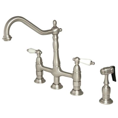 Kingston Brass KS1278PLBS Heritage 8" Kitchen Faucet with Brass Sprayer, Brushed Nickel
