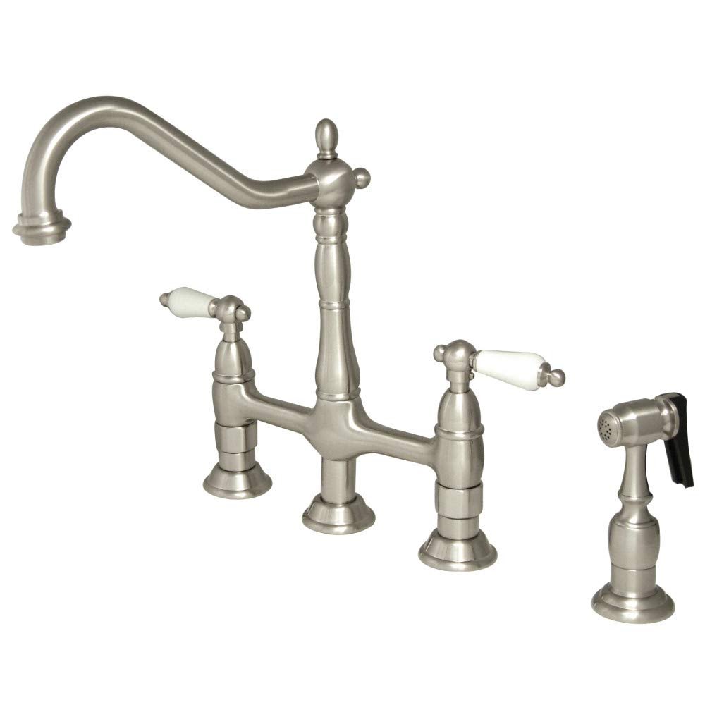 Kingston Brass KS1278PLBS Heritage 8" Kitchen Faucet with Brass Sprayer, Brushed Nickel