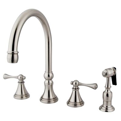 Kingston Brass KS2798BLBS 8" Deck Mount Kitchen Faucet with Brass Sprayer, Brushed Nickel