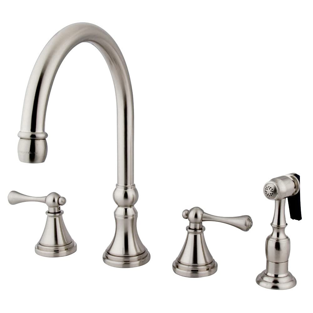 Kingston Brass KS2798BLBS 8" Deck Mount Kitchen Faucet with Brass Sprayer, Brushed Nickel