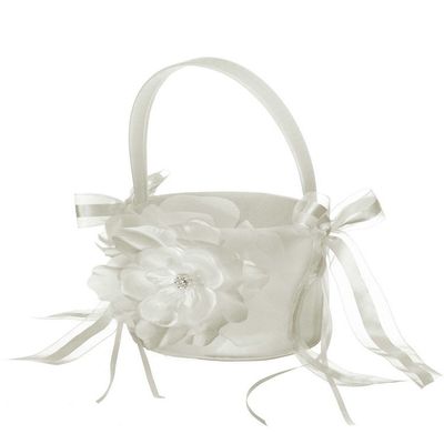 DivaDesigns Wedding Flower Girl Basket Large Flower and Long Tail Ribbons - Ivory