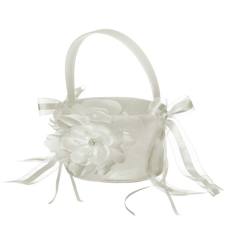 DivaDesigns Wedding Flower Girl Basket Large Flower and Long Tail Ribbons - Ivory
