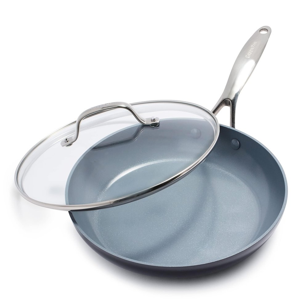 GreenPan Valencia Pro Hard Anodized Healthy Ceramic Nonstick 10" Frying Pan Skillet with Lid, PFAS-Free Cookware, Stainless Steel Handle, Induction Suitable, Dishwasher Safe, Oven Safe, Gray