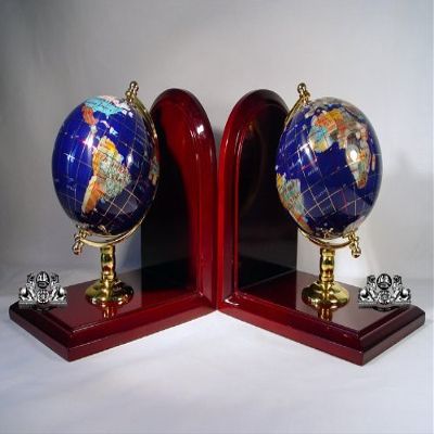 7" Tall Pair of Gem Jewel Gemstone World Map Globe Globes Bookend Bookends