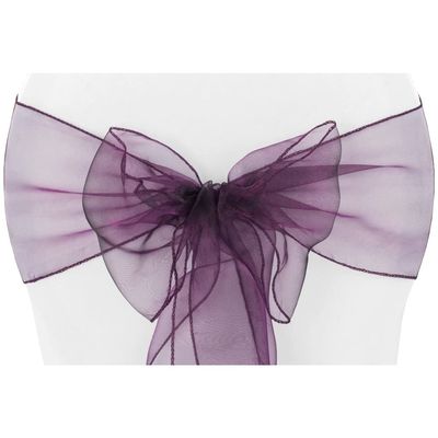 CVL 50 Pk, Organza Chair Sash Approx. 7.5" W x 108" L - Plum