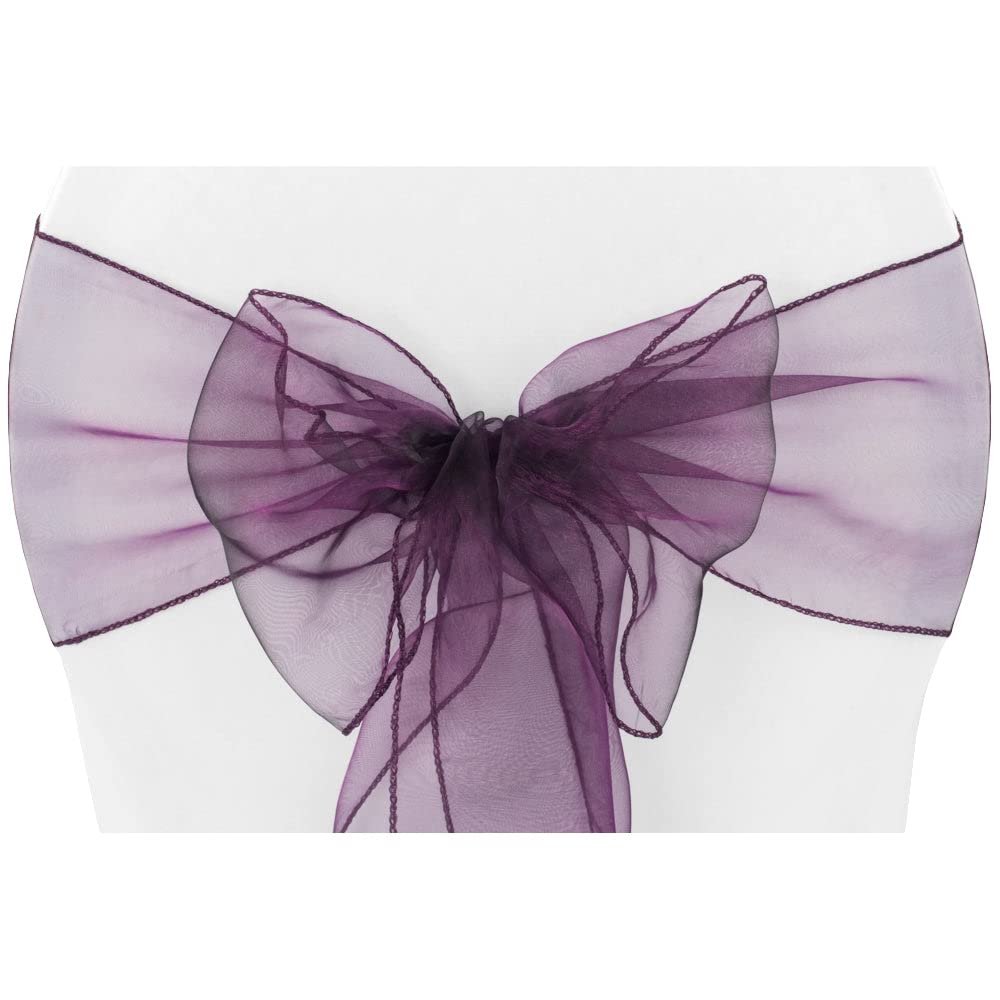 CVL 50 Pk, Organza Chair Sash Approx. 7.5" W x 108" L - Plum