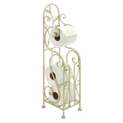 Deco 79 Metal Scroll Toilet Paper Holder with Space to Hold 3 Rolls, 8" x 6" x 24", Cream