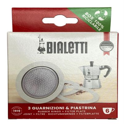 Bialetti 3 Replacement Seals and 1 Filter for 6 Cup Moka Express Blister Pack