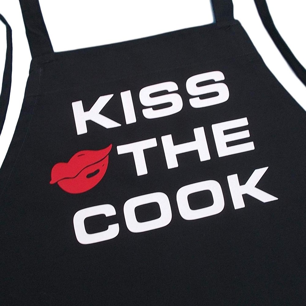 Black Kiss The Cook Chef Apron, Funny BBQ Grilling Apron, Gift for Chefs, Cooks & Grill Masters