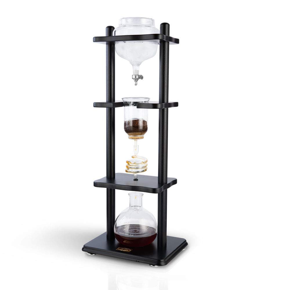 Yama Cold Brew Maker I Ice Coffee Machine With Slow Drip Technology I Makes 6-8 cups (32oz), Large Capacity Cold Brew Coffee Tower, Black Wood Straight Frame
