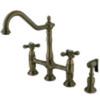 Kingston Brass KS1273AXBS Heritage 8-Inch Kitchen Bridge Faucet with Brass Sprayer, Antique Brass, 8-3/4-Inch view 1