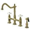 Kingston Brass KS1273PXBS Kitchen Bridge Faucet with Side Sprayer, Antique Brass view 1
