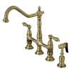 Kingston Brass KS1273ALBS Heritage 8-Inch Kitchen Bridge Faucet with Brass Sprayer, Antique Brass view 1