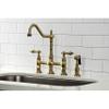 Kingston Brass KS1273ALBS Heritage 8-Inch Kitchen Bridge Faucet with Brass Sprayer, Antique Brass view 4