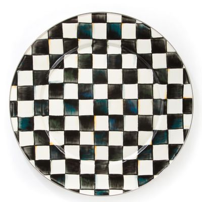 MACKENZIE-CHILDS Enamel Serving Platter, Decorative Serving Platter for Food, 16 Inches, Black-and-White Courtly Check
