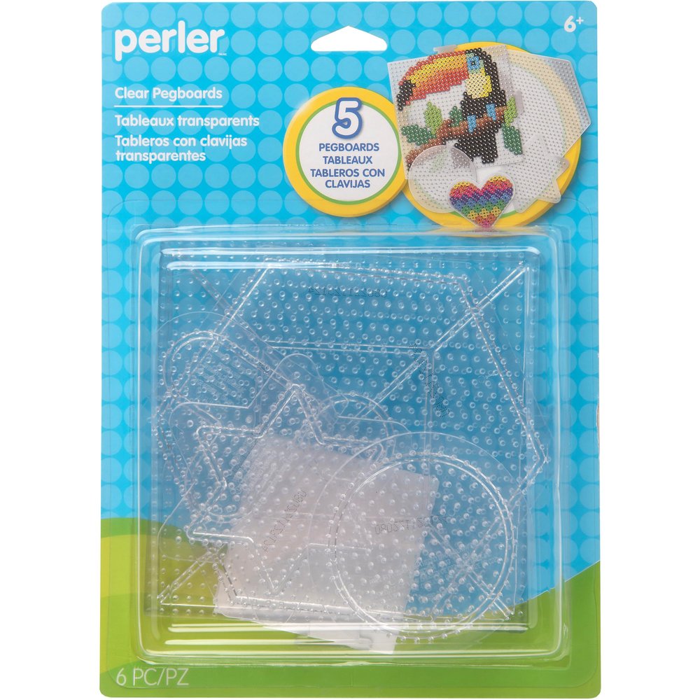 Perler Beads Assorted Small and Large Pegboards for Kid's Crafts - (5) clear Perler pegboards, (1) sheet of reusable ironing paper, 6 pcs
