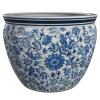 Red Lantern 12" Floral Blue & White Porcelain Fishbowl Planter or Cachepot for Indoor/Outdoor Use in Garden Entryway Living Room Boho Eclectic Modern Contemporary Classic Traditional Style Decor view 1
