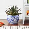 Red Lantern 12" Floral Blue & White Porcelain Fishbowl Planter or Cachepot for Indoor/Outdoor Use in Garden Entryway Living Room Boho Eclectic Modern Contemporary Classic Traditional Style Decor view 2