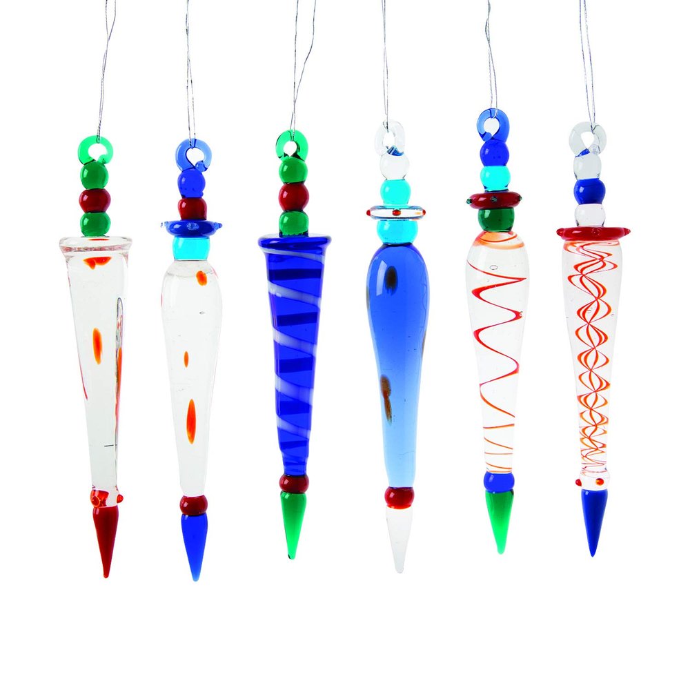 12 Pieces - Glass Icicle Christmas Ornaments - Tree Decoration - Multi Color - Decorative Hanging Ornaments for Christmas Tree, Window or Chandlier