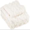Comfort Spaces Ruched Faux Fur Plush 3 Piece Throw Blanket Set Ultra Soft Fluffy with 2 Square Pillow Covers, 50"x60", Ivory view 1