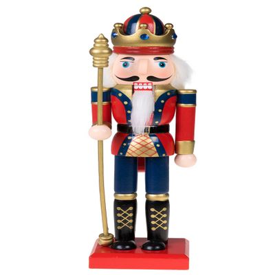 Clever Creations Red and Blue King 10 Inch Traditional Wooden Nutcracker, Festive Christmas Dcor for Shelves and Tables