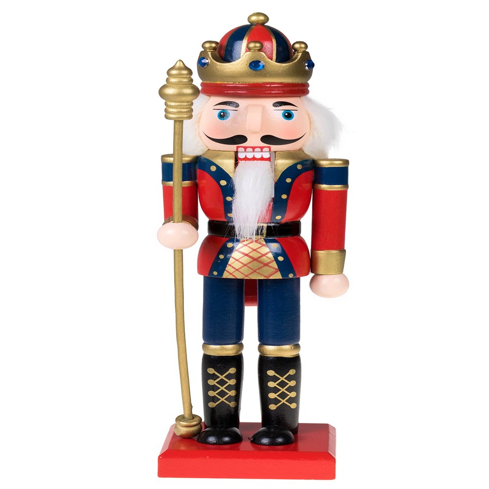 Clever Creations Red and Blue King 10 Inch Traditional Wooden Nutcracker, Festive Christmas Dcor for Shelves and Tables