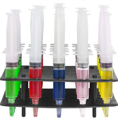 EZ-Inject 25 Pack (1.5oz) Jello Shot Syringes Combo with Tray/Racking Stand - 100% Safe & Reusable Plastic Syringes for Jello Shots - Medium Syringe Shots Holiday & Halloween Party Supplies for Adults