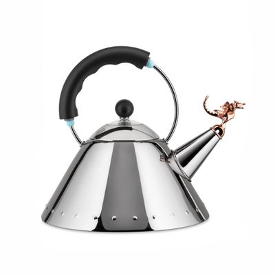 Alessi 9093REX B Tea Rex - Design Kettle with Handle and Dragon-Shaped Whistle, Stainless Steel Mirror Polished and PA, Black and Copper Metallic Finish