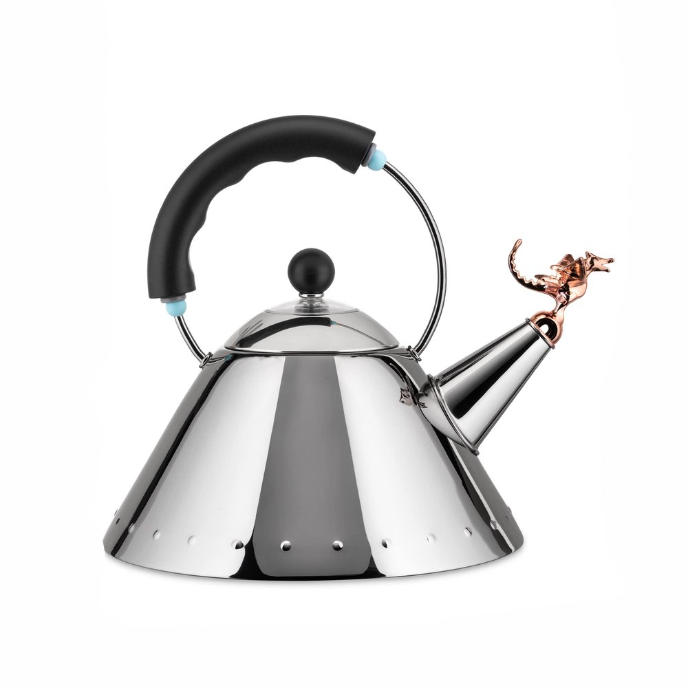 Alessi 9093REX B Tea Rex - Design Kettle with Handle and Dragon-Shaped Whistle, Stainless Steel Mirror Polished and PA, Black and Copper Metallic Finish