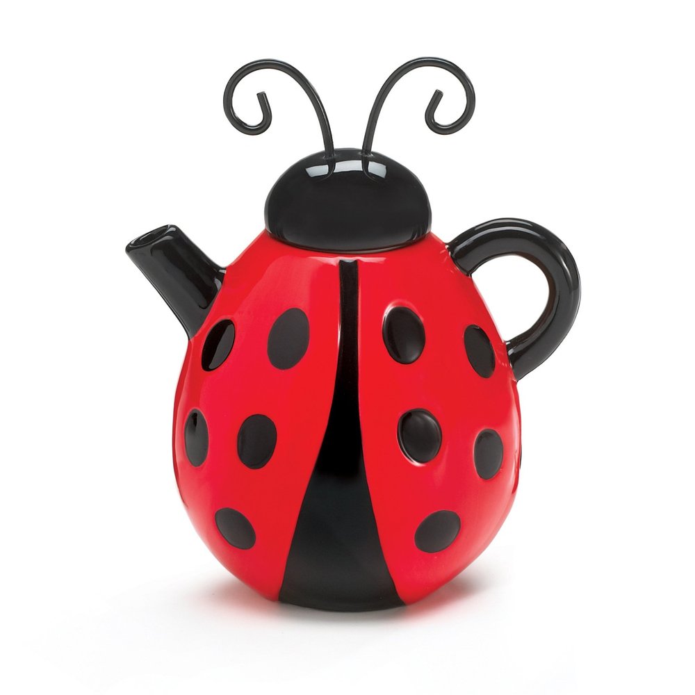 Burton Lucky Lady Teapot, Ladybug Shape, 19 Ounces, Red, Ceramic, Metal Lid