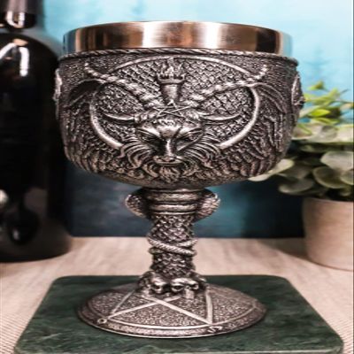Ebros Gift Dark Occult Sabbatic Goat Baphomet Wine Goblet Drink Beverage Chalice Figurine Kitchen Hosting Decor Accessory Of Baphomets Goat of Mendes Knights Of Templar
