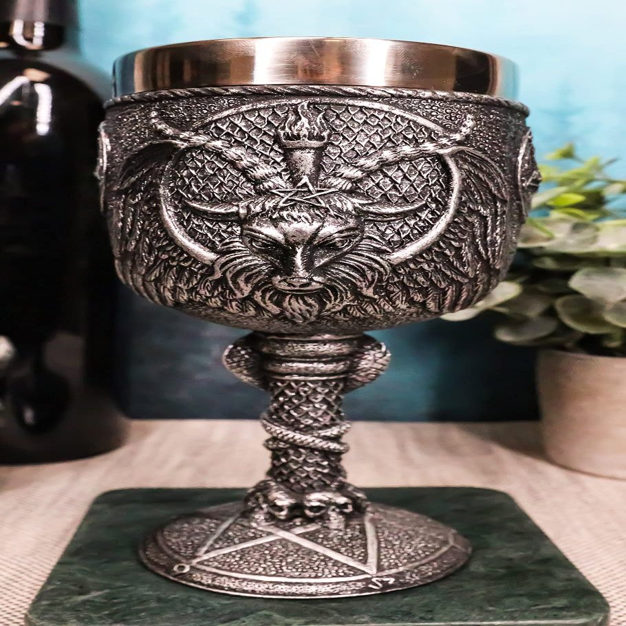 Ebros Gift Dark Occult Sabbatic Goat Baphomet Wine Goblet Drink Beverage Chalice Figurine Kitchen Hosting Decor Accessory Of Baphomets Goat of Mendes Knights Of Templar