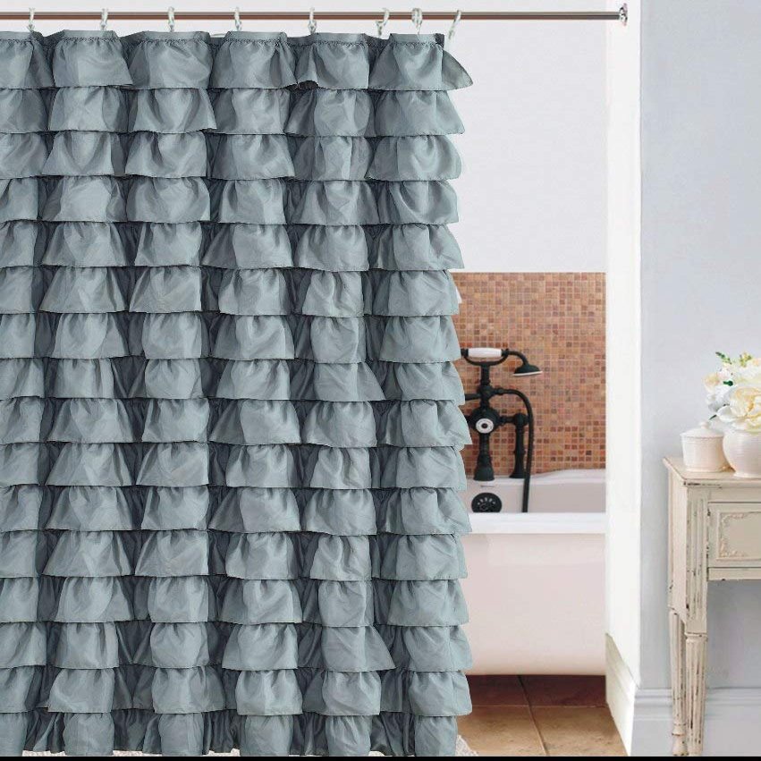 spring Home Waterfall Silver Ruffled Shower Curtain Size 72 x 72 inch